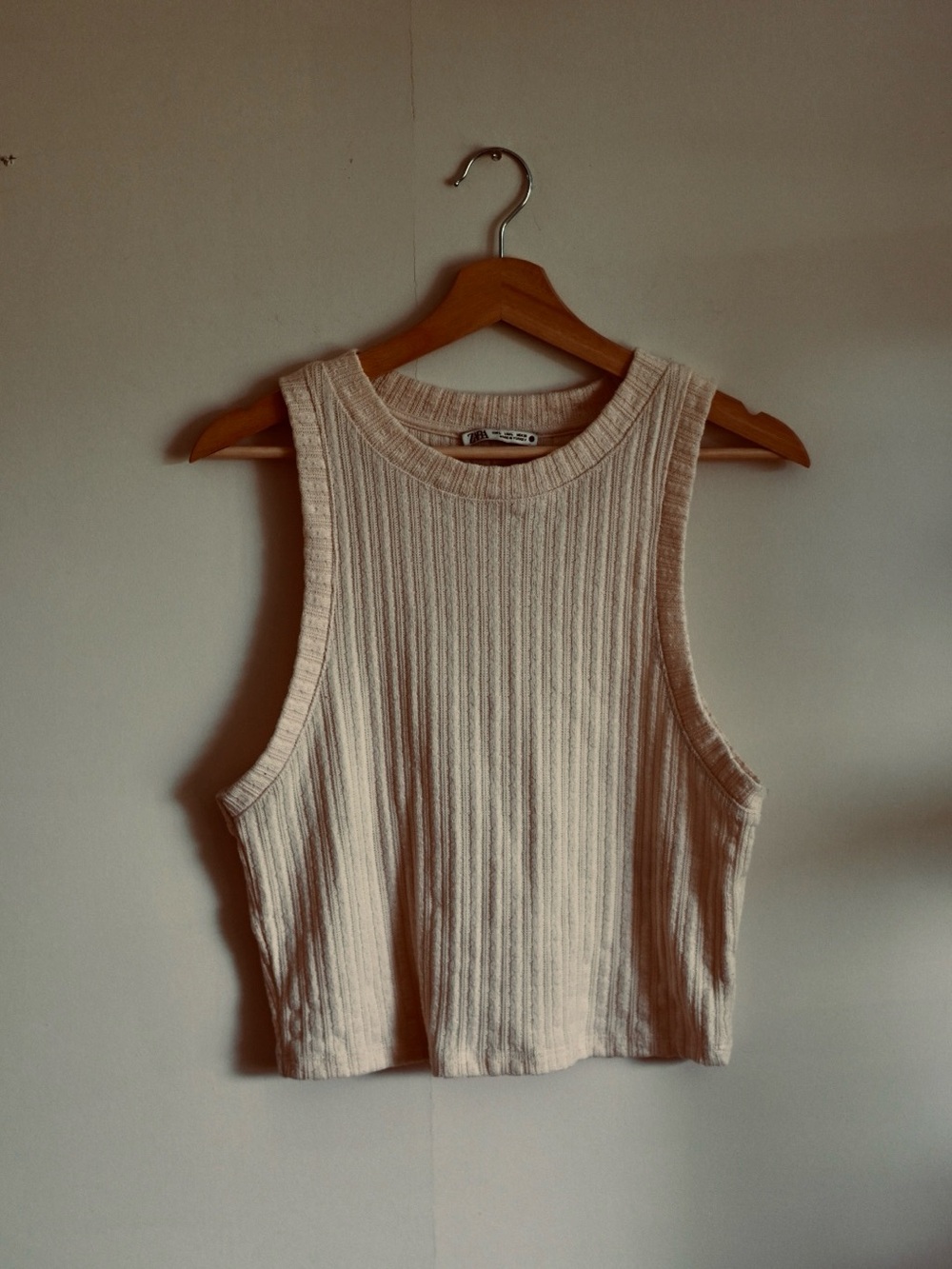Zara Cream Ribbed Knit Tank Top | Large | Minimalist Capsule Wardrobe